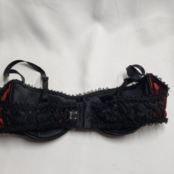 Coquette Sexy Bra Deep Red Black Lace Balconette Size Large - Picture 6 of 12